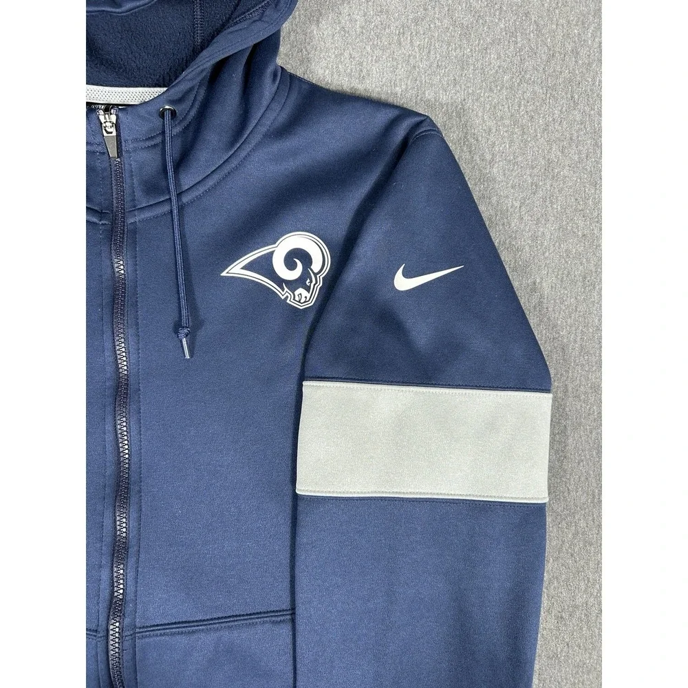 Nike NFL Los Angeles Rams Mens Navy Full Zip Hoodie Dri-Fit On Field L